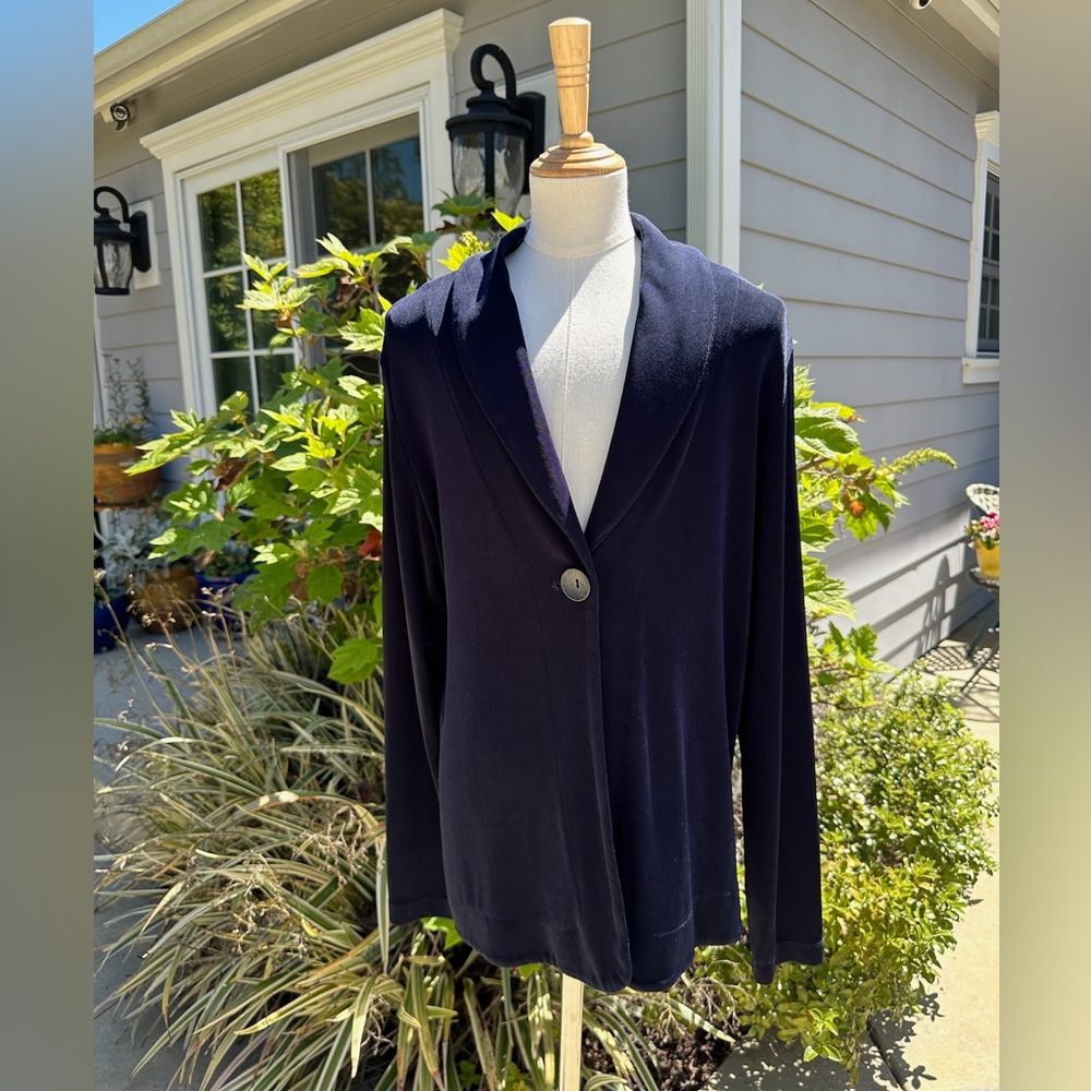 Chico's Navy Single-Button Knit Blazer